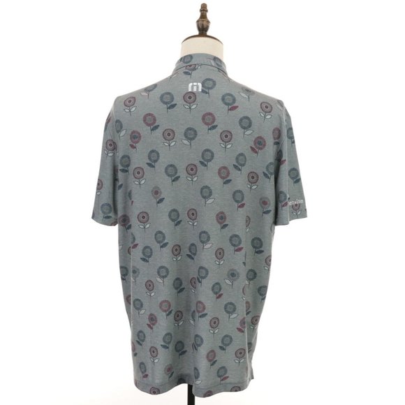 Travis Mathew Golf Polo Shirt Men's XL Gray Purple Blue Floral Pattern Spell Out - Picture 6 of 9